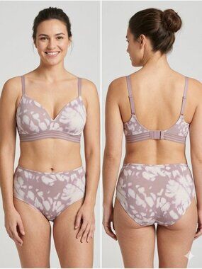 Auden Target Push Up Wirefree Bra 34C Pink Mauve Cloud Tie Dye Mesh Band Plunge